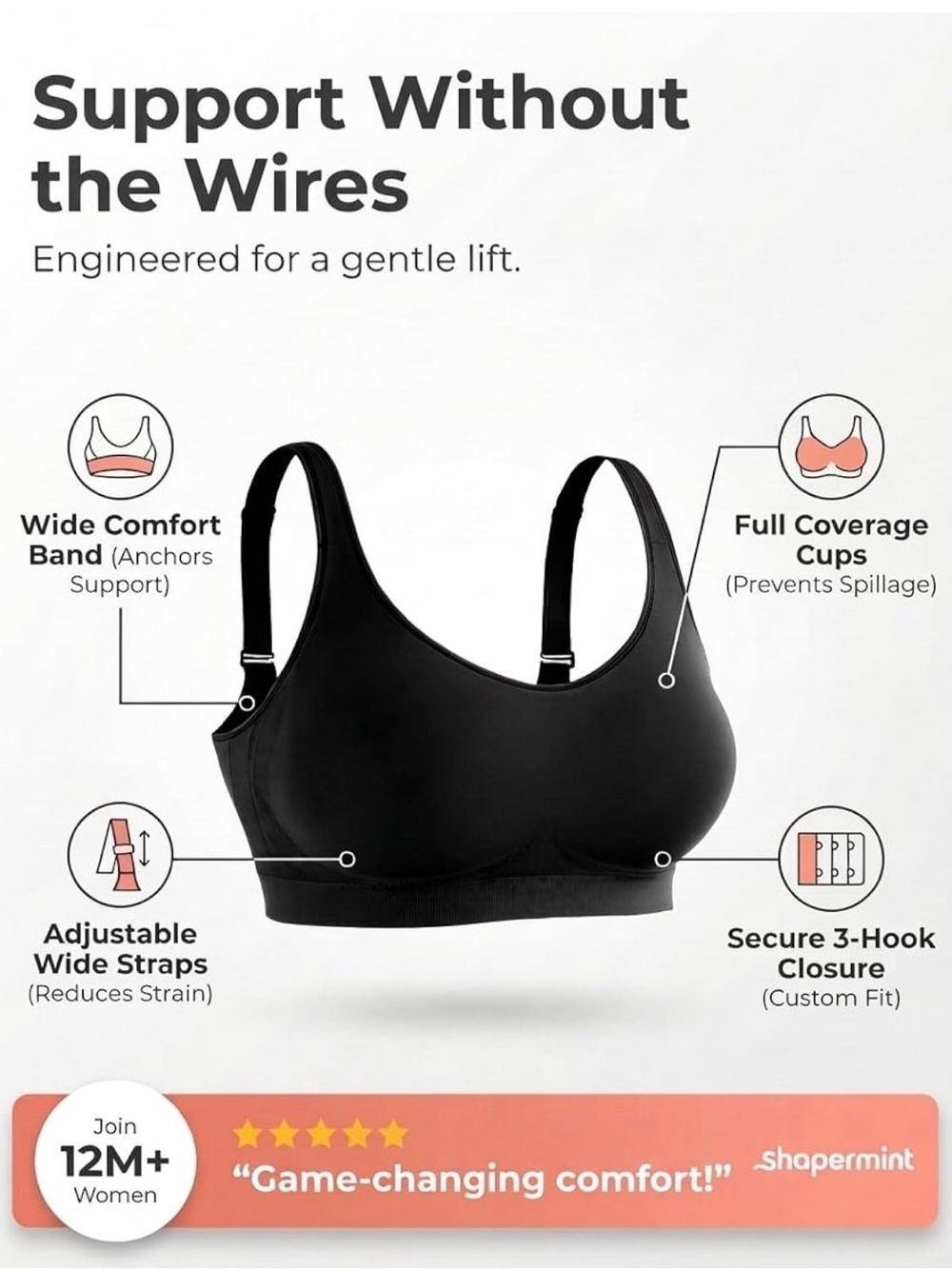 Shapermint Wireless Seamless Support Bra - Black 2 pack! - Picture 4 of 5